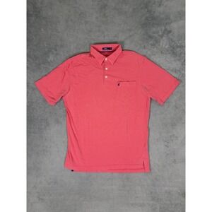 Johnnie-O Shirt Mens Medium Pink Coral Golf Polo Button Collar Stretch Casual
